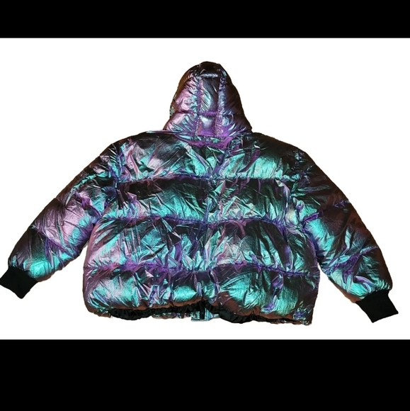 Fashion Nova Puffer Cold Streets Irridescent Color Shift 3X Hooded - Picture 6 of 9
